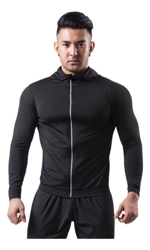 Playera Licra Deportiva Hombre Slim Fit Con Capucha Y Cierre