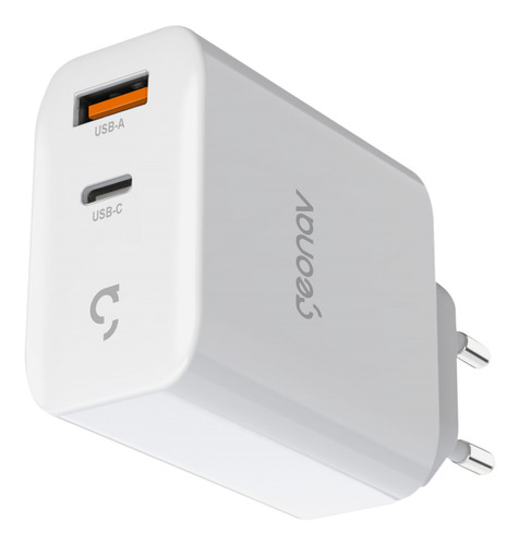 Carregador 65w Duplo Usb & Usb-c Pd Power Gan Duo Geonav Cor Branco