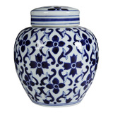 Jarrón Oriental Con Tapa | Porcelana | Azul Y Blanco 