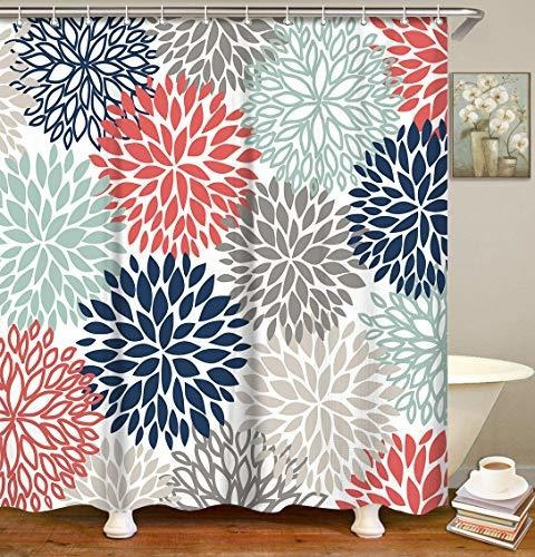 Cortina Para Regadera 182cm X 182cm Rojo Y Azul Dahlia 