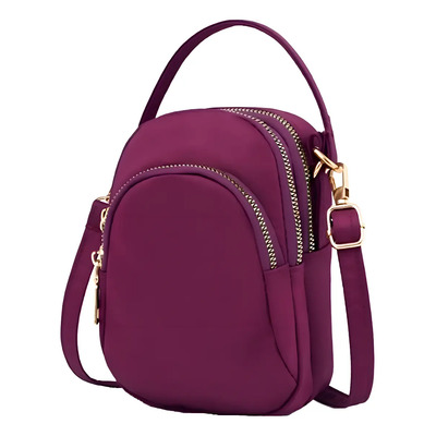 Bolsa De Hombro Mujer Impermeable Morada Naylon Compartimentos Auriculares Morado Nailon Oro Violeta Oscuro