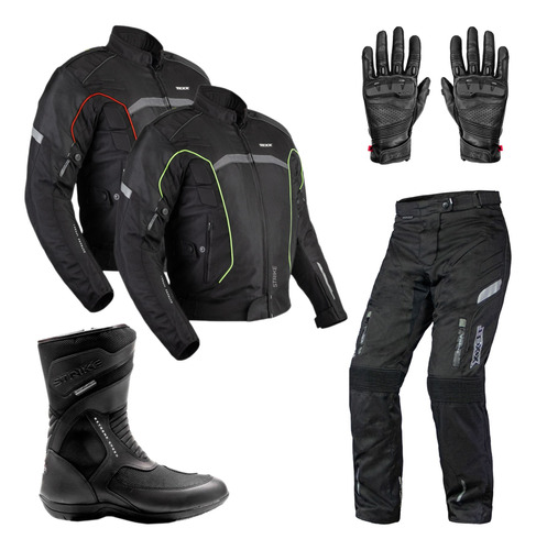 Roupa De Moto Jaqueta E Calça Masc Strike Kit C/ Bota Texx