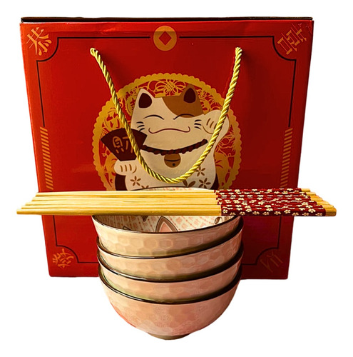 Set Platos Bowl Ceramica Japones Ramen Con Palillos Bambú
