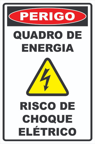 Placa Quadro De Energia Risco De Choque Elétrico 20x30