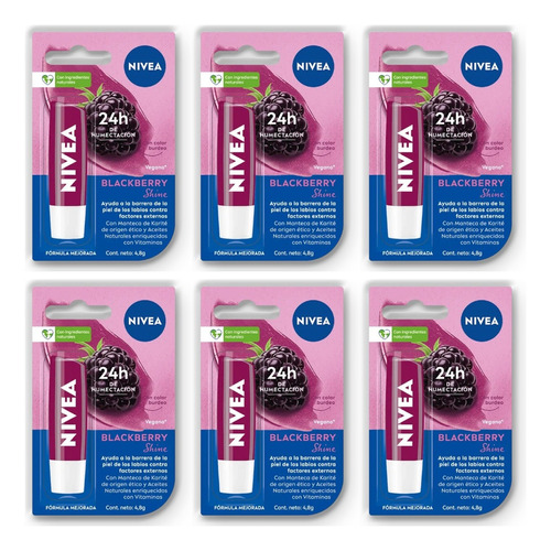 Nivea Protector Labial Blackberry Shine Labello X 6 Unid.