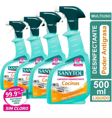 Sanytol Limpiador Desinfectante Cocina Pack 4 Unidad 500ml