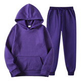 Conjunto Sudadera Casual Morado Con Capucha Y Bolsillo