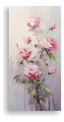 20x40cm Cuadro Pintura Vintage Dormitorio Con Rosas Rosadas