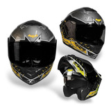 Casco Motociclista Kov Zero Batman Amarillo Abatible Luz Led