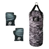 Saco De Boxeo Niño 7kg Y Guantes Camuflaje Costal Box Karate