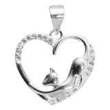 Dije 100% Plata Fina .925 Gato Corazón Mujer Regalo