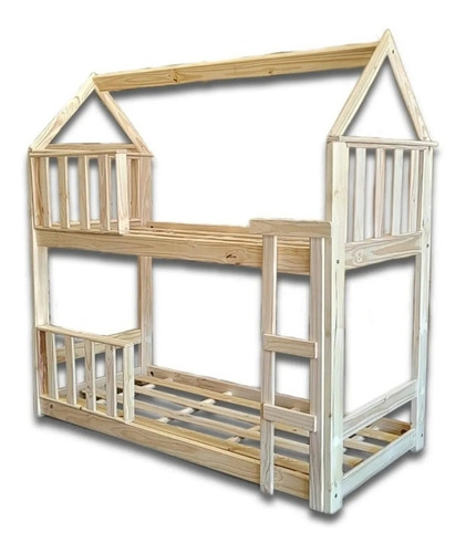 Cama Montessori Casita Doble Superpuesta Cucheta Pino