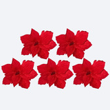 Kit 5 Galhos Haste Flor Natalina Poinsettia Enfeite De Natal