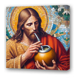 Cuadro 45x45cm Jesus Tomando Mate Calabaza Desayuno