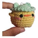 Llavero Amigurumi/crochet Pollito Con Gorro De Sapo