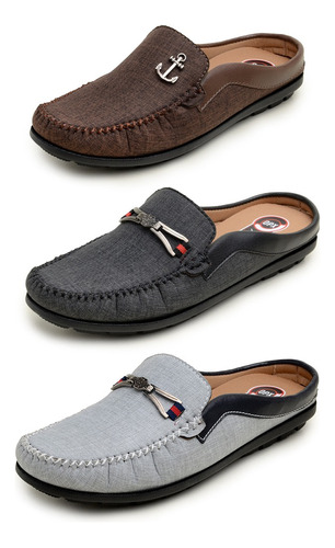 Kit 3 Pares Mocassim Masculino Mule Slip On Casual Sapatilha