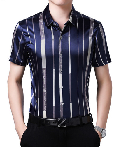 Camisas De Seda De Manga Larga A Rayas Para Hombre, Camisas