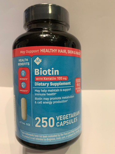 Biotina 10.000 Mcg Importada Com Keratin 100 Mg 250 Cápsulas