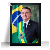 Quadro De Parede Presidente Jair Bolsonaro 44cm Moldura