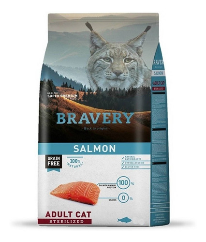Alimento Bravery Super Premium Adult Cat Sterelized Para Gato Adulto Sabor Salmón En Bolsa De 7kg