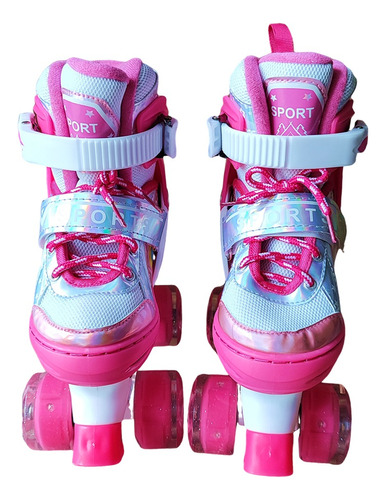 Patins 4 Rodas Branco Rosa Com Luz De Led E Glitter Infantil