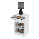 Mesa De Luz Moderna Con Desayunador Dormitorio Blanco Cajón 