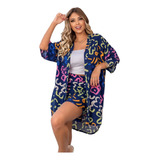 Shorts Feminino + Kimono Moda Verão Praia Mar Modelador Luxo