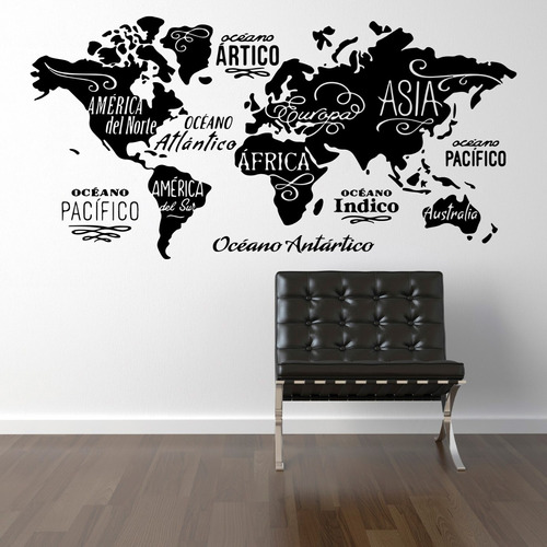 Vinilo Decorativo Autoadhesivo - Mapa Mundi 5 Continentes