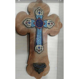 Antigua Cruz Crucifijo Benditera Cloisone Y Mármol Europeo