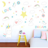 Vinilos Pared Infantil Set Unicornio Arcoiris Estrellas Nube