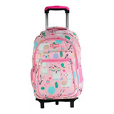 Mochila Escolar Infantil Com Rodinhas Rosa 2 Em 1 Carrinho 