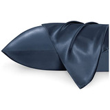 Fundas Para Almohada De Saten Color Azul Oscuro 50 X 66 Cm