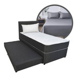 Conjunto Viggo Dual Bed 100x200 Premium Sabanas Respaldo Color Negro