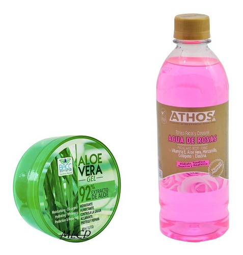 Gel Aloe Vera Bacc 92% Extracto + Agua De Rosas Athos