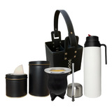 Equipo Set Matero Termo Bombilla Mate Latas Canasta Ecocuero