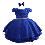 Vestido Festa Azul Royal Infantil Daminha Realeza Luxo 1 A 4