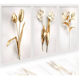 Quadro Decorativo Dourado Floral 3d Gold Grande Quarto Sala