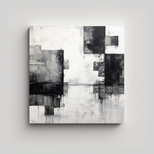 20x20cm Lienzo Abstracto En Blanco Y Negro Bastidor Madera