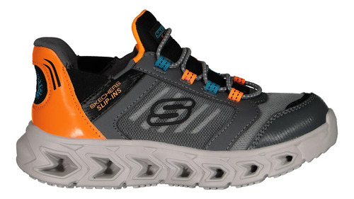 Tenis Skechers Luces Niño Gris Metedera 403843 Comodo Ligero