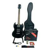 Kit Guitarra Eléctrica Deviser Sg10 Bk + Amplifica + Estuche