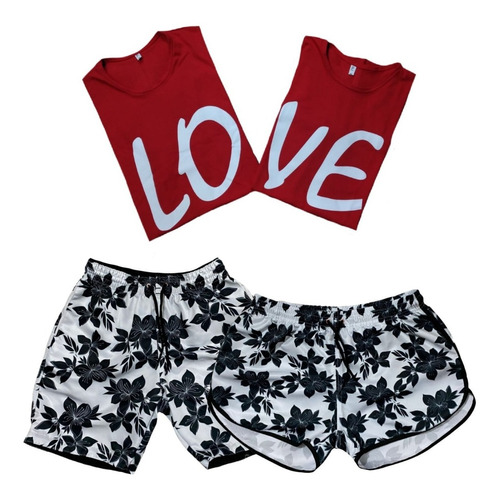 Conjunto Short Casal +camisa Casal Presente Dia Dos Namorado