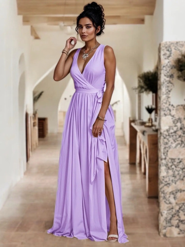 Vestido Largo De Escote Cruzado Y Diseño Elegante #144