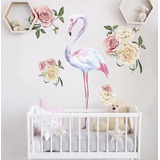 Vinil Decorativo Flamingo Flores Acuarela Stickers Gigantes Color Multicolor