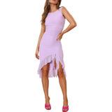 Vestido Midi Fruncida Elegante De Mozision Para Mujer Morado