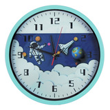 Reloj De Pared Redondo Analogico Moderno Silencioso 12120 Estructura Aqua Astronauta Nube