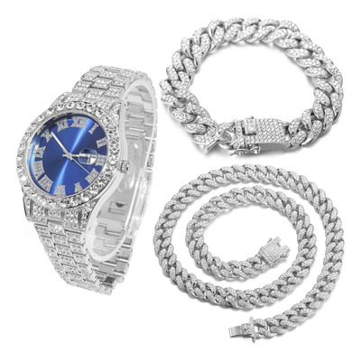 Juego De 3 Relojes Hip Hop Iced Out Con Cadena Tipo Cuerda P