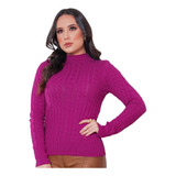 Blusa Cacharrel Feminina Lã Trico Cardigan Tricot Gola Alta 