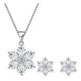 Set Collar Y Aros Copo De Nieve Plata 925 Frozen Cielo Stras