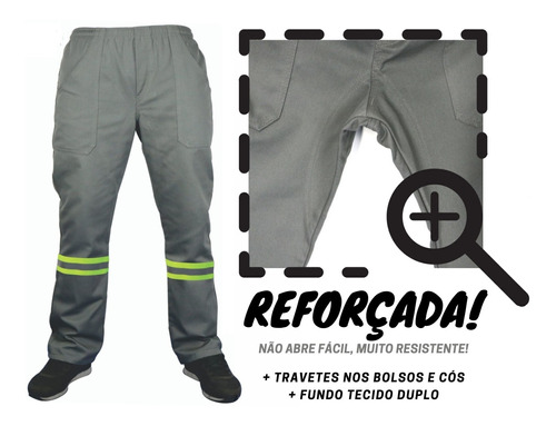 4 Calça Brim Pesado Reforçada Empresa Com Faixa Refletivo