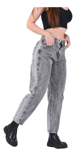 Pantalón Jeans Mom Gris Nevado Calidad Premium 
